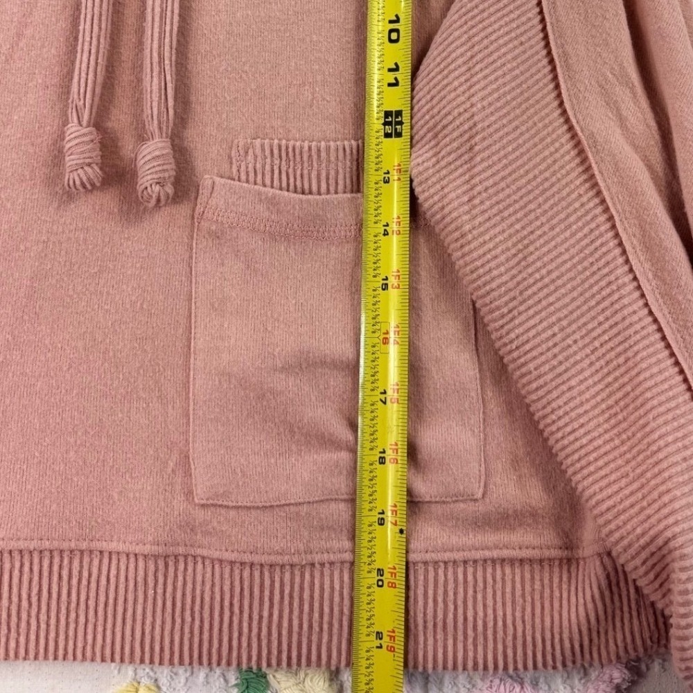 Democracy Pink Cowl Neck Ribbed Sleeve Kangaroo Pocket Pullover Sweater Size S - Picture 4 of 12